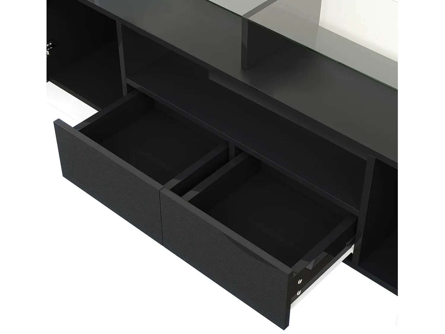 Hauss Spole Móvel para TV com iluminação LED, 6 portas e 2 gavetas - Acabamento lacado a e preto^ Móvel De Tv