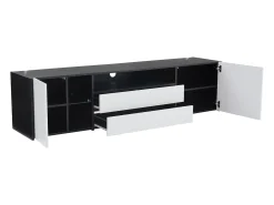Outlet Móvel para TV com iluminação LED brilhante, 2 portas e 2 gavetas - Móvel para TV - 180 cm - e branco Preto