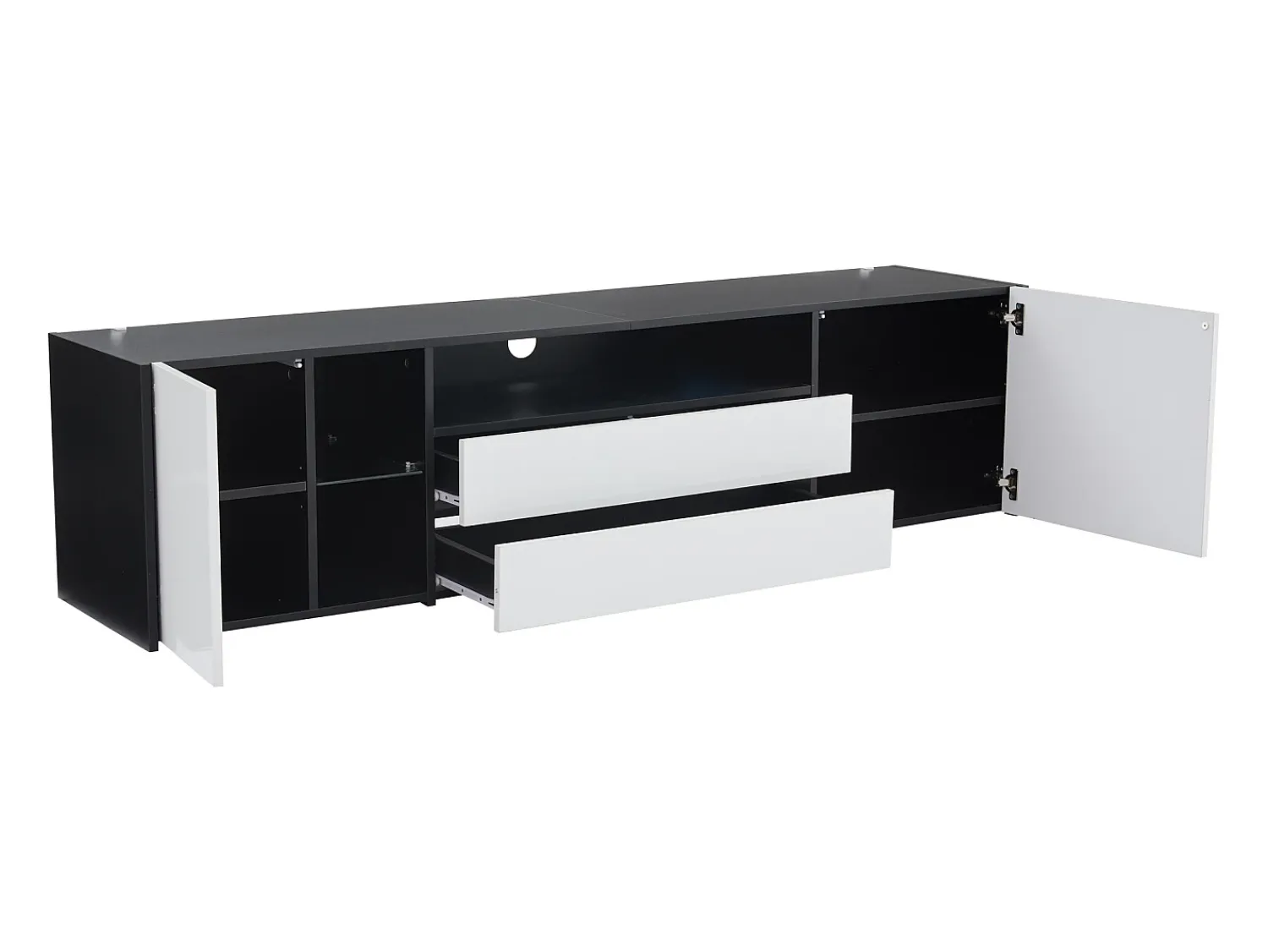 Outlet Móvel para TV com iluminação LED brilhante, 2 portas e 2 gavetas - Móvel para TV - 180 cm - e branco Preto