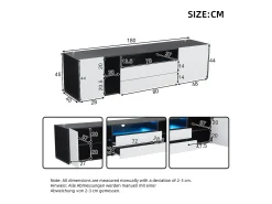 Outlet Móvel para TV com iluminação LED brilhante, 2 portas e 2 gavetas - Móvel para TV - 180 cm - e branco Preto