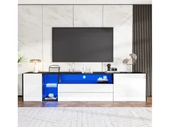 Outlet Móvel para TV com iluminação LED brilhante, 2 portas e 2 gavetas - Móvel para TV - 180 cm - e branco Preto