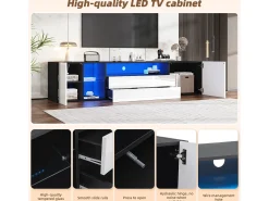 Outlet Móvel para TV com iluminação LED brilhante, 2 portas e 2 gavetas - Móvel para TV - 180 cm - e branco Preto
