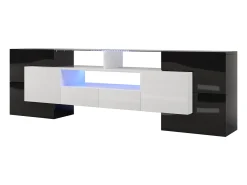 Móvel De Tv*Hauss Spole Móvel para TV com iluminação LED, 6 portas e 2 gavetas - Tampo em vidro - Acabamento brilhante em e preto Branco