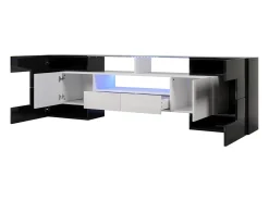 Móvel De Tv*Hauss Spole Móvel para TV com iluminação LED, 6 portas e 2 gavetas - Tampo em vidro - Acabamento brilhante em e preto Branco