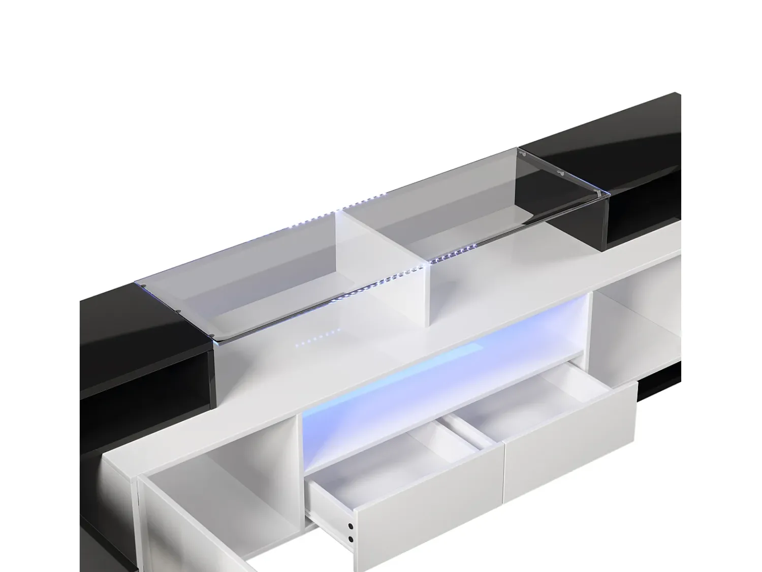 Móvel De Tv*Hauss Spole Móvel para TV com iluminação LED, 6 portas e 2 gavetas - Tampo em vidro - Acabamento brilhante em e preto Branco