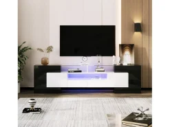 Móvel De Tv*Hauss Spole Móvel para TV com iluminação LED, 6 portas e 2 gavetas - Tampo em vidro - Acabamento brilhante em e preto Branco