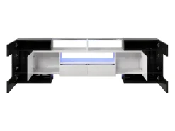 Móvel De Tv*Hauss Spole Móvel para TV com iluminação LED, 6 portas e 2 gavetas - Tampo em vidro - Acabamento brilhante em e preto Branco