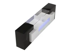 Móvel De Tv*Hauss Spole Móvel para TV com iluminação LED, 6 portas e 2 gavetas - Tampo em vidro - Acabamento brilhante em e preto Branco