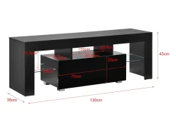 Móvel De Tv|Mobikasa Móvel para TV com iluminação LED multicolorida banco de design com prateleiras de vidro e gaveta aglomerado revestido a melamina 130 x 35 x 45 cm 03_0005860 Preto