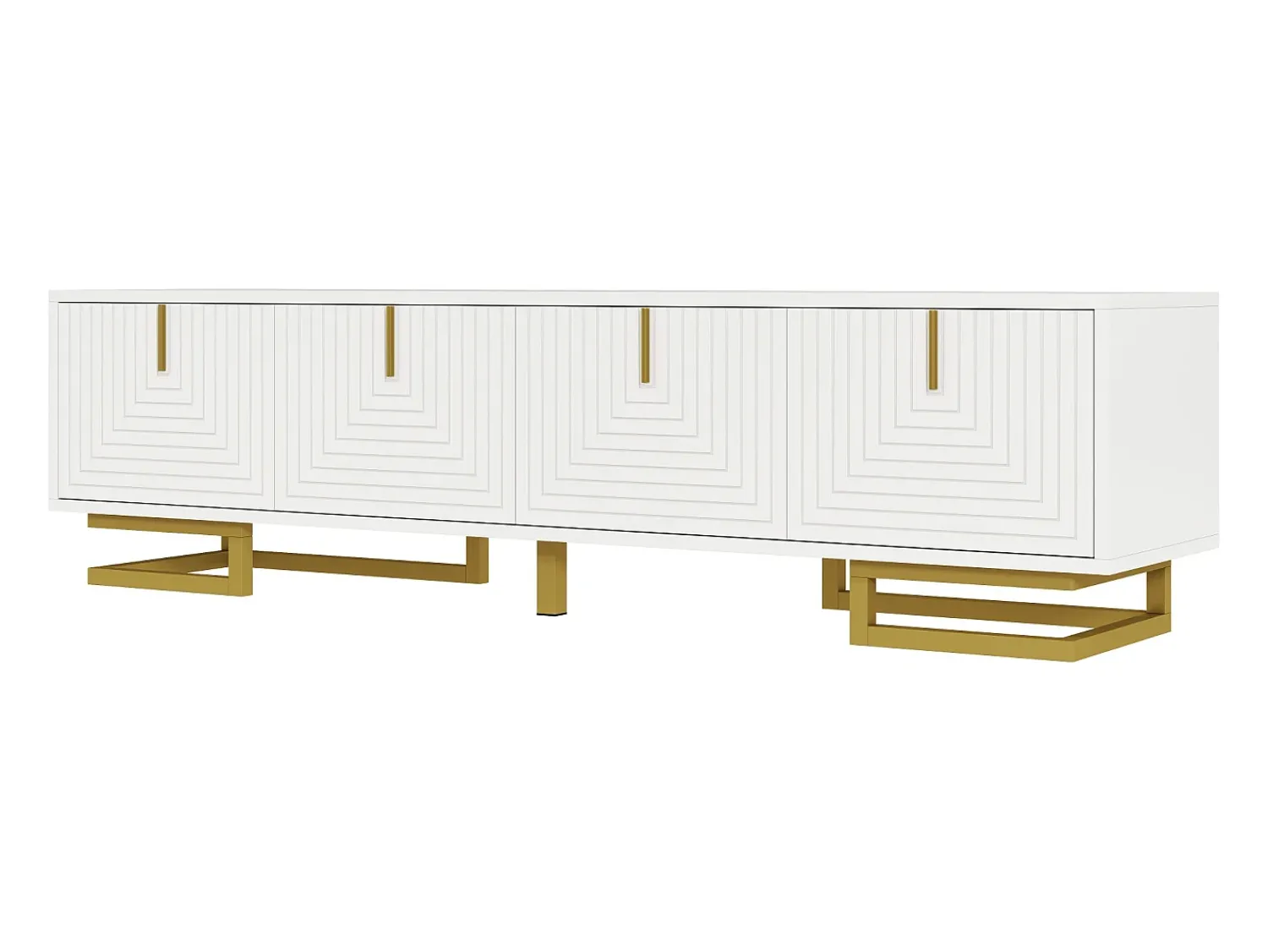 Discount Móvel para TV com portas estruturadas, 160 x 38 x 44,5 cm, armário baixo com gavetas, pés dourados, Branco