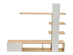 Móvel De Tv|Hauss Spole Móvel para TV com prateleiras - Cor branco e madeira Natural claro