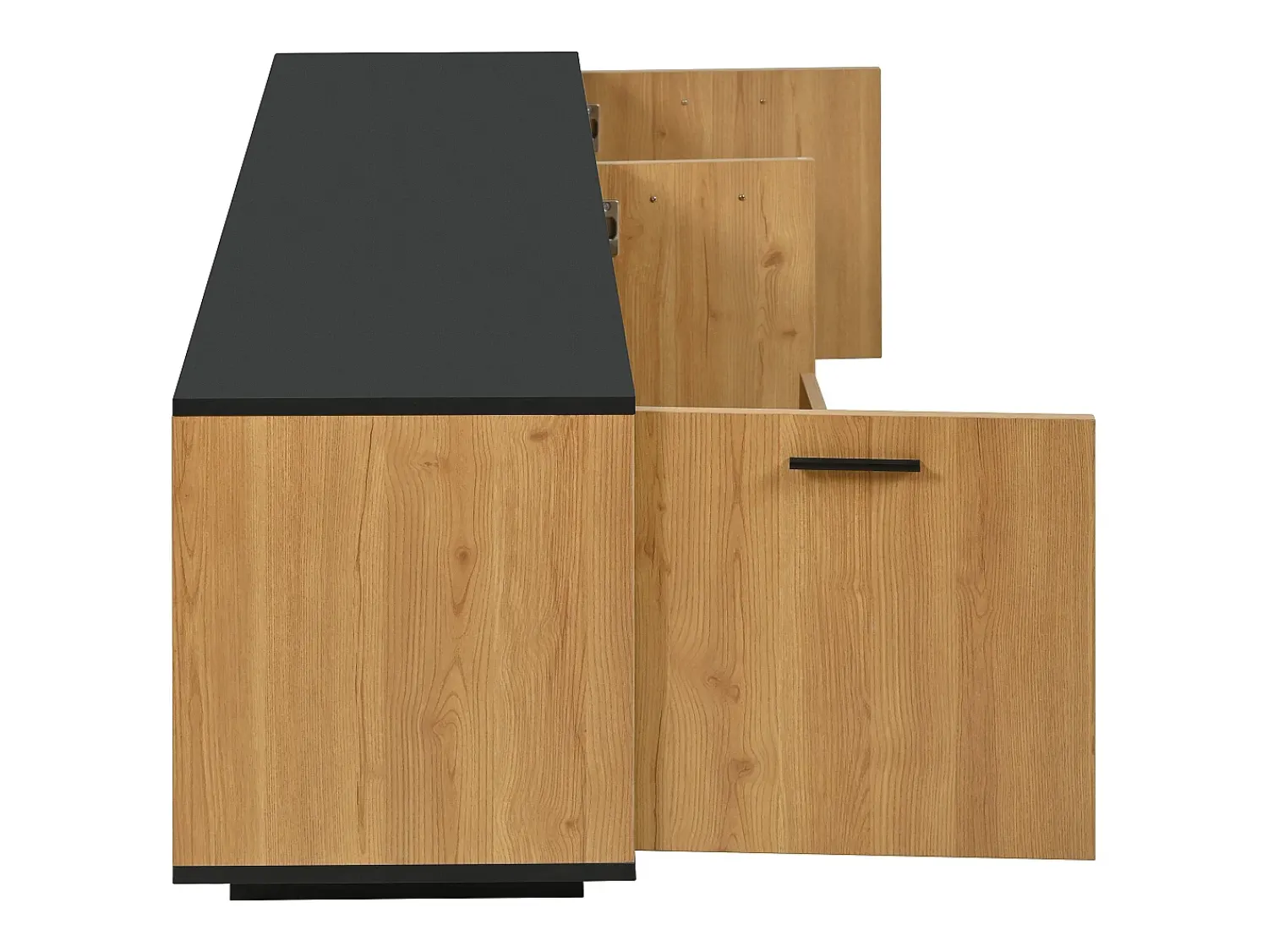 Móvel De Tv*Hauss Spole Móvel para TV com uma gaveta, três portas e iluminação LED - Tampo preto - Cor natural clara Natural claro