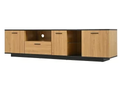 Móvel De Tv*Hauss Spole Móvel para TV com uma gaveta, três portas e iluminação LED - Tampo preto - Cor natural clara Natural claro