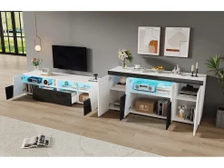 Merax Móvel para TV combinado com aparador - móvel para TV laqueado de alto brilho + aparador baixo para sala de estar - com LEDs - aglomerado -^ Móvel De Tv