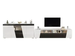 Merax Móvel para TV combinado com aparador - móvel para TV laqueado de alto brilho + aparador baixo para sala de estar - com LEDs - aglomerado -^ Móvel De Tv
