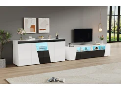 Merax Móvel para TV combinado com aparador - móvel para TV laqueado de alto brilho + aparador baixo para sala de estar - com LEDs - aglomerado -^ Móvel De Tv