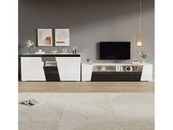Merax Móvel para TV combinado com aparador - móvel para TV laqueado de alto brilho + aparador baixo para sala de estar - com LEDs - aglomerado -^ Móvel De Tv