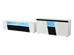 Merax Móvel para TV combinado com aparador - móvel para TV laqueado de alto brilho + aparador baixo para sala de estar - com LEDs - aglomerado -^ Móvel De Tv