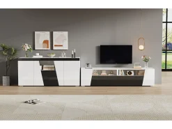 Merax Móvel para TV combinado com aparador - móvel para TV laqueado de alto brilho + aparador baixo para sala de estar - com LEDs - aglomerado -^ Móvel De Tv