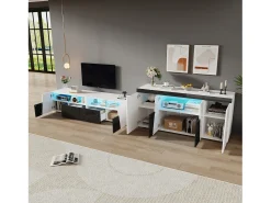 Merax Móvel para TV combinado com aparador - móvel para TV laqueado de alto brilho + aparador baixo para sala de estar - com LEDs - aglomerado -^ Móvel De Tv