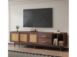 Best Móvel para TV de 190 cm com gavetas, MDF marrom com detalhes em rattan. Natural escuro