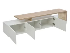 Sale Móvel para TV de 200 cm com iluminação LED, 3 portas e prateleiras de vidro, estilo moderno e baixo, em madeira e . Branco