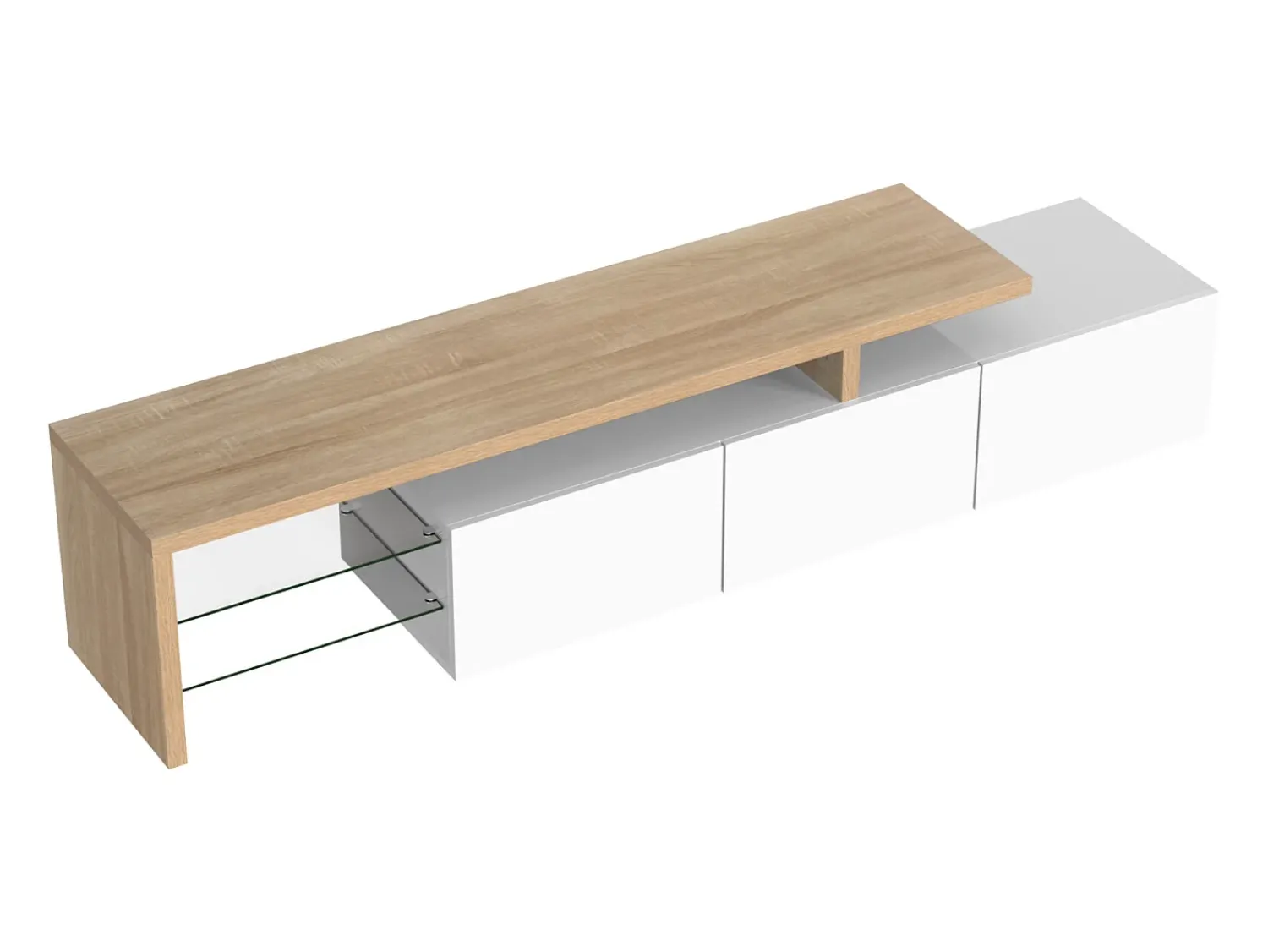 Móvel De Tv| Móvel para TV de 197 cm com iluminação LED, 3 portas e prateleiras de vidro, comprimento ideal para sala de estar, Branco