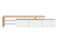 Móvel De Tv| Móvel para TV de 197 cm com iluminação LED, 3 portas e prateleiras de vidro, comprimento ideal para sala de estar, Branco