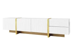 Móvel De Tv*KOMHTOM Móvel para TV de 190 cm, móvel de arrumação, 3 portas e 2 gavetas, com dourado e grão de madeira Branco