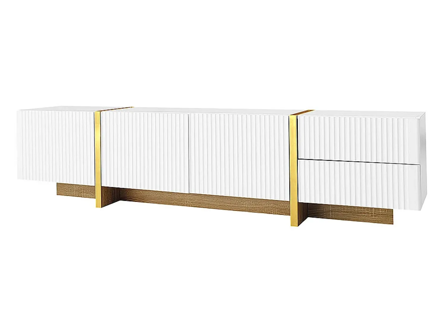 Móvel De Tv*KOMHTOM Móvel para TV de 190 cm, móvel de arrumação, 3 portas e 2 gavetas, com dourado e grão de madeira Branco