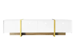 Móvel De Tv*KOMHTOM Móvel para TV de 190 cm, móvel de arrumação, 3 portas e 2 gavetas, com dourado e grão de madeira Branco