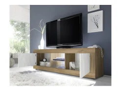 Móvel De Tv|Meublorama Móvel para TV de 2 portas sem iluminação ACCESS. Cor branca e carvalho escuro. Branco