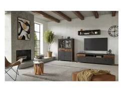 Móvel De Tv|Meublorama Móvel para TV de 190cm da coleção WINDSOR. Cor cinza antracite e carvalho escuro. Cinzento
