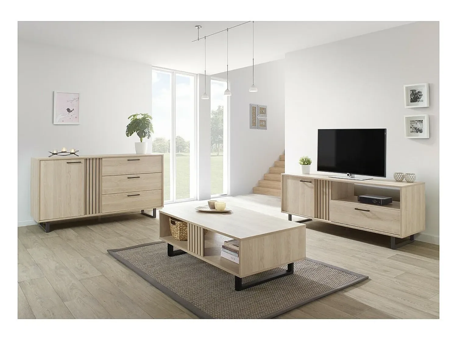 Móvel De Tv*Meublorama Móvel para TV de 165cm na cor carvalho claro com 2 portas e 1 nicho da coleção LOFT. Pés em metal. Castanho