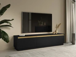 Móvel De Tv|Vente-unique Móvel para TV de parede ou de chão com 3 portas em MDF - e Dourado - POSINIA Preto