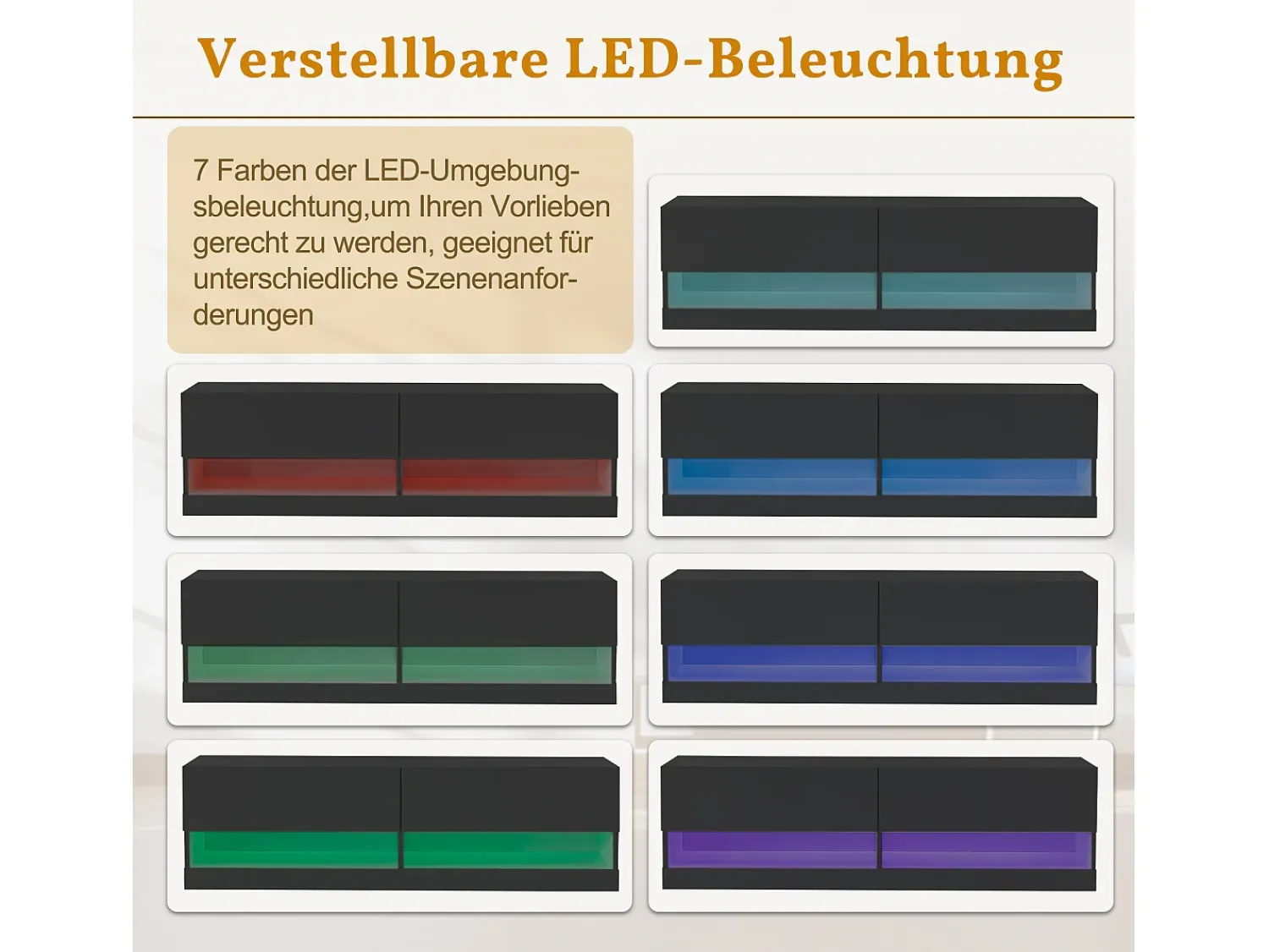 Móvel De Tv* Móvel para TV de parede ou embutido, 140 × 35 × 40 cm, , iluminação LED de 7 cores, rack para TV, ideal para sala de estar. Preto