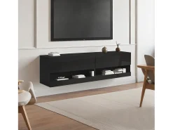 Móvel De Tv* Móvel para TV de parede ou embutido, 140 × 35 × 40 cm, , iluminação LED de 7 cores, rack para TV, ideal para sala de estar. Preto