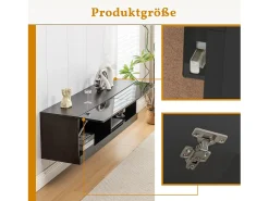 Móvel De Tv* Móvel para TV de parede ou embutido, 140 × 35 × 40 cm, , iluminação LED de 7 cores, rack para TV, ideal para sala de estar. Preto
