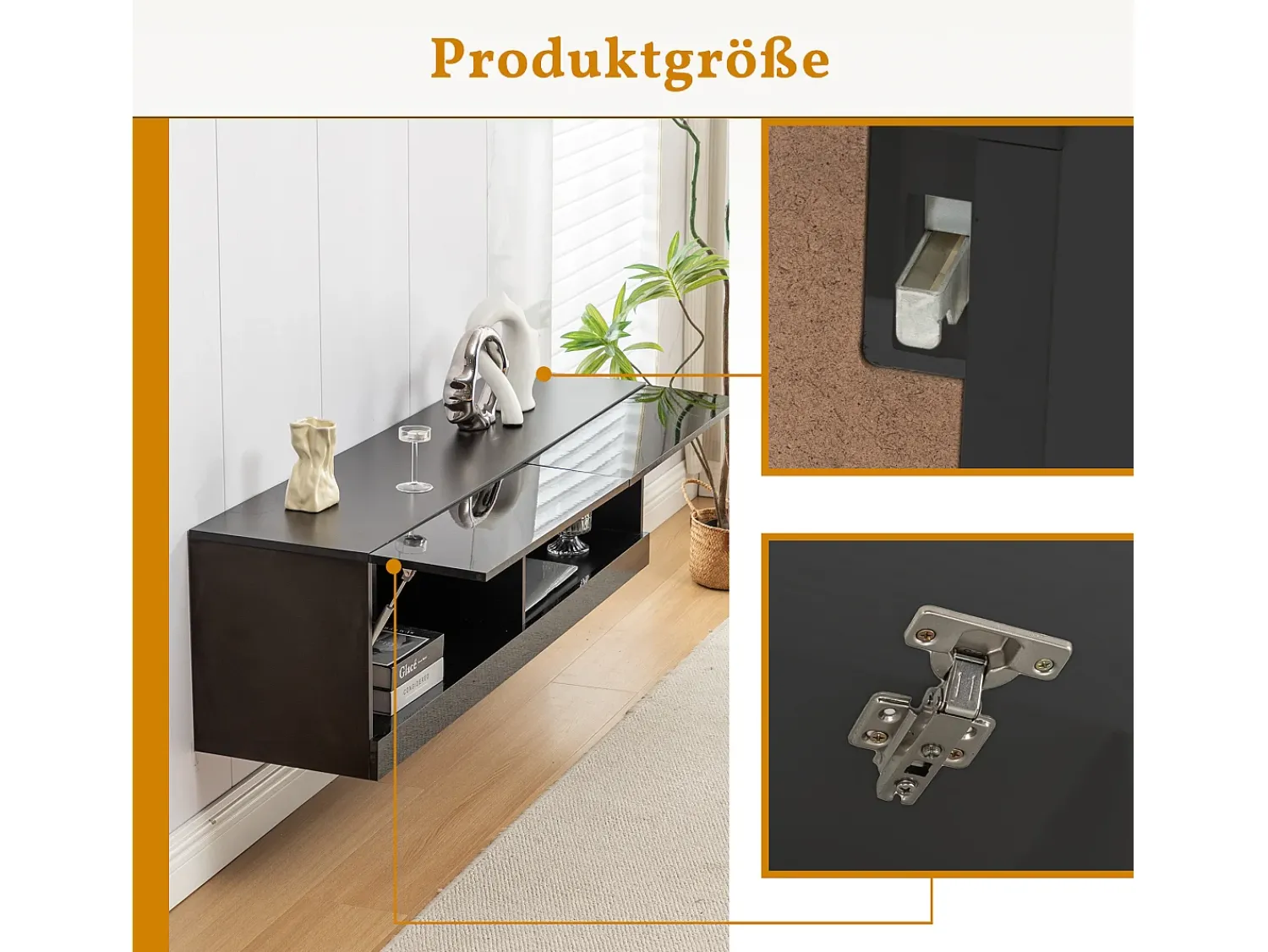Móvel De Tv* Móvel para TV de parede ou embutido, 140 × 35 × 40 cm, , iluminação LED de 7 cores, rack para TV, ideal para sala de estar. Preto