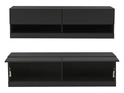 Móvel De Tv* Móvel para TV de parede ou embutido, 140 × 35 × 40 cm, , iluminação LED de 7 cores, rack para TV, ideal para sala de estar. Preto