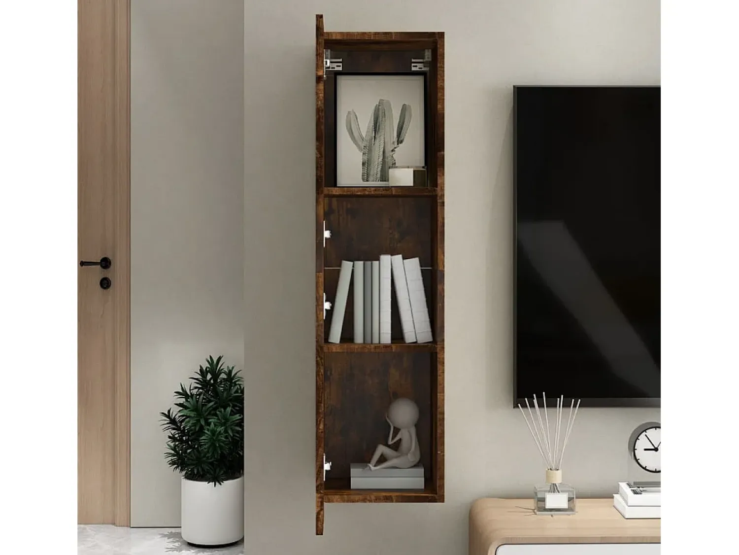 Móvel para TV de parede 30,5x30x110 cm cor carvalho fumado PT960806^ Móvel De Tv