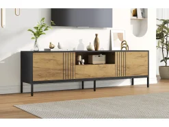 Merax Móvel para TV de sala de estar - 170 x 35 x 50 cm - com 2 portas + 1 gaveta - para TVs de até 70 polegadas - aglomerado - cor natural^ Móvel De Tv