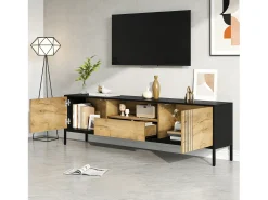 Merax Móvel para TV de sala de estar - 170 x 35 x 50 cm - com 2 portas + 1 gaveta - para TVs de até 70 polegadas - aglomerado - cor natural^ Móvel De Tv