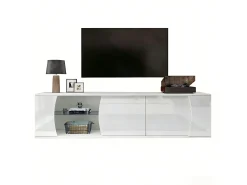 Outlet Merax Móvel para TV de sala de estar - 180 x 40 x 45 cm - com 3 portas + LEDs - para TVs de 80 polegadas - aglomerado - Branco