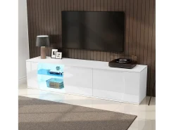 Outlet Merax Móvel para TV de sala de estar - 180 x 40 x 45 cm - com 3 portas + LEDs - para TVs de 80 polegadas - aglomerado - Branco
