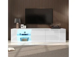 Outlet Merax Móvel para TV de sala de estar - 180 x 40 x 45 cm - com 3 portas + LEDs - para TVs de 80 polegadas - aglomerado - Branco
