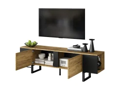 Móvel De Tv|Merax Móvel para TV de sala de estar - 180 x 40 x 55 cm - com 2 portas + espaço de armazenamento aberto - para TVs de 75 polegadas - aglomerado - cor natural Natural claro