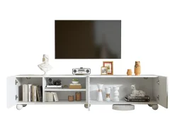 Sale Merax Móvel para TV de sala de estar - 200 x 40 x 44 cm - com 3 portas decoradas + prateleira - para TVs de 1 polegada - aglomerado - Branco