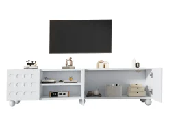 Sale Merax Móvel para TV de sala de estar - 200 x 40 x 44 cm - com 3 portas decoradas + prateleira - para TVs de 1 polegada - aglomerado - Branco