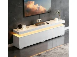 Móvel De Tv|Merax Móvel para TV de sala de estar - 150 x 35 x 43 cm - com 3 portas + LEDs + compartimentos de armazenamento - aglomerado - Branco
